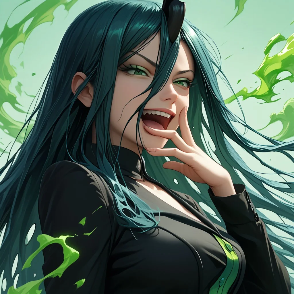 score_9, score_8_up, score_7_up, score_6_up, score_5_up, score_4_up, 1girl, Queen Chrysalis, long hair, wind blowing hair, green energy, large breasts, skinny, <lora:ojou-sama-pose-ponyxl-lora-nochekaiser:1>, ojou-sama pose, laughing, smug, hand to own mouth, open mouth,