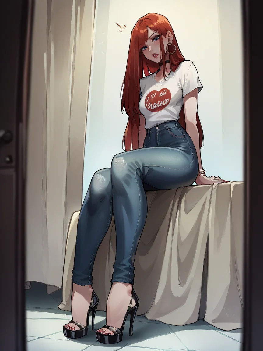 score_9, score_8_up, score_7_up, score_6_up, score_5_up,  <lora:aeliondXLP:1> aeliond, 1girl, jeans, high heels, long hair, t-shirt,