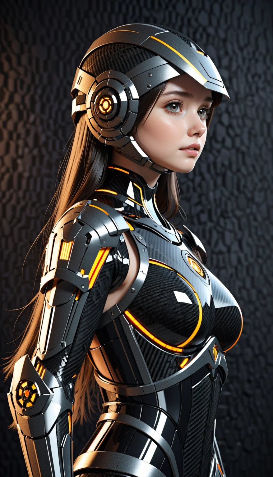 SelestXL3, (3d render:1.5), (unreal engine:1.5)
carbon fiber theme, carbon fiber armor, carbon fiber headwear, embedded electronic, glowing armor, glowing lining, no helmet
