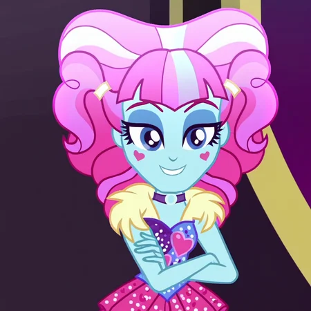 1girl, solo, kiwi lollipop, multicolored hair, equestria girls, smile, happy