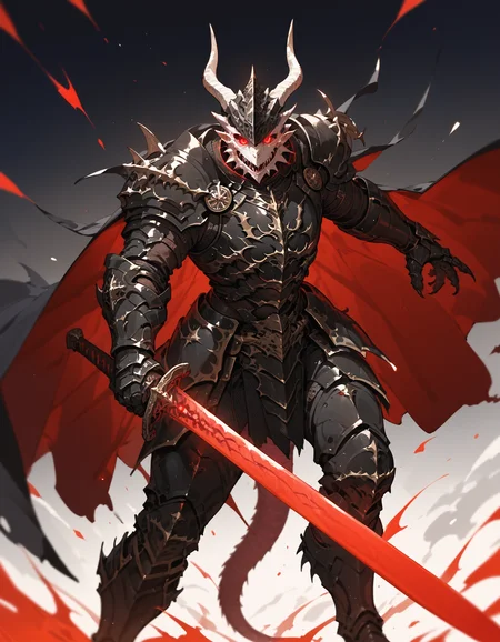 (score_9,score_8_up,score_7_up),glowing style,horns, holding sword, red eyes, glowing eyes, 1boy, solo, monster, black armor, gauntlets, dragon, male focus, helmet, cape, glowing sword, pauldrons, demon, breastplate, full armor,<lora:glowing_style_XL_16E_GPmixV_V1.7:1>