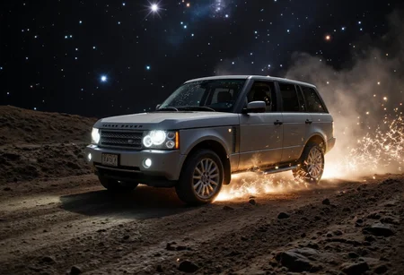 A hyperrealistic analog-style photo of a Range Rover L322 tearing through the cosmos, its rugged frame cutting through the void like a meteor reborn. The vehicle hurtles forward, leaving a trail of cascading sparks and ionized energy, as if the very atoms of space itself struggle to keep up with its impossible momentum. The matte surface of the car catches faint reflections from distant nebulae and shattered asteroids, its edges subtly distorted by the sheer velocity of its passage.
Blazing streaks of light arc from its wheels, resembling plasma discharges ignited by friction against the unseen forces of the universe. Around it, the fabric of space ripples and twists, as if recovering from the shockwave of its arrival. Swirling clouds of cosmic dust scatter in its wake, glowing briefly before fading into the void. Distant galaxies and pulsars shimmer like echoes of forgotten time, their light bending around the machine as it surges ahead, a lone terrestrial creation defying the infinite unknown.
The grainy, unpolished texture of the photo adds to its raw, otherworldly authenticity—scratches, dust, and slight distortions make it feel like a classified glimpse into something forbidden, a moment stolen from the very edge of existence. galaxy N4sa aidmafluxproultra