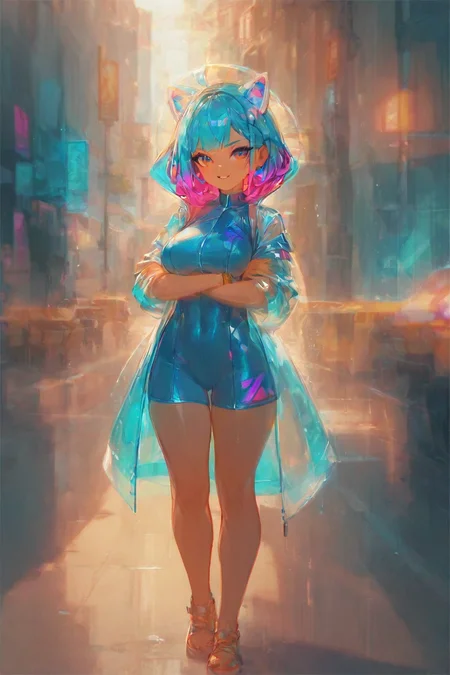 1girl, xinsir glitch, milf, standing, barefoot, street, raincoat, cyberpunk, neon, crossed arms, upper body, sfw, clothed, sunlight
score_9, score_8_up, <lora:xinsir_glitch_1024x:0.9>,