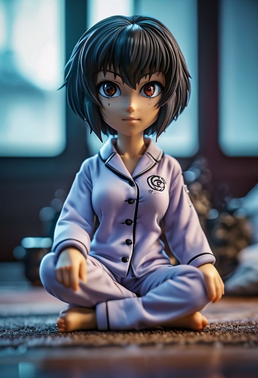 cinematic photo Motoko Kusanagi in pajamas, "GitS" written, 35mm photograph, film, bokeh,  professional, 4k, highly detailed
