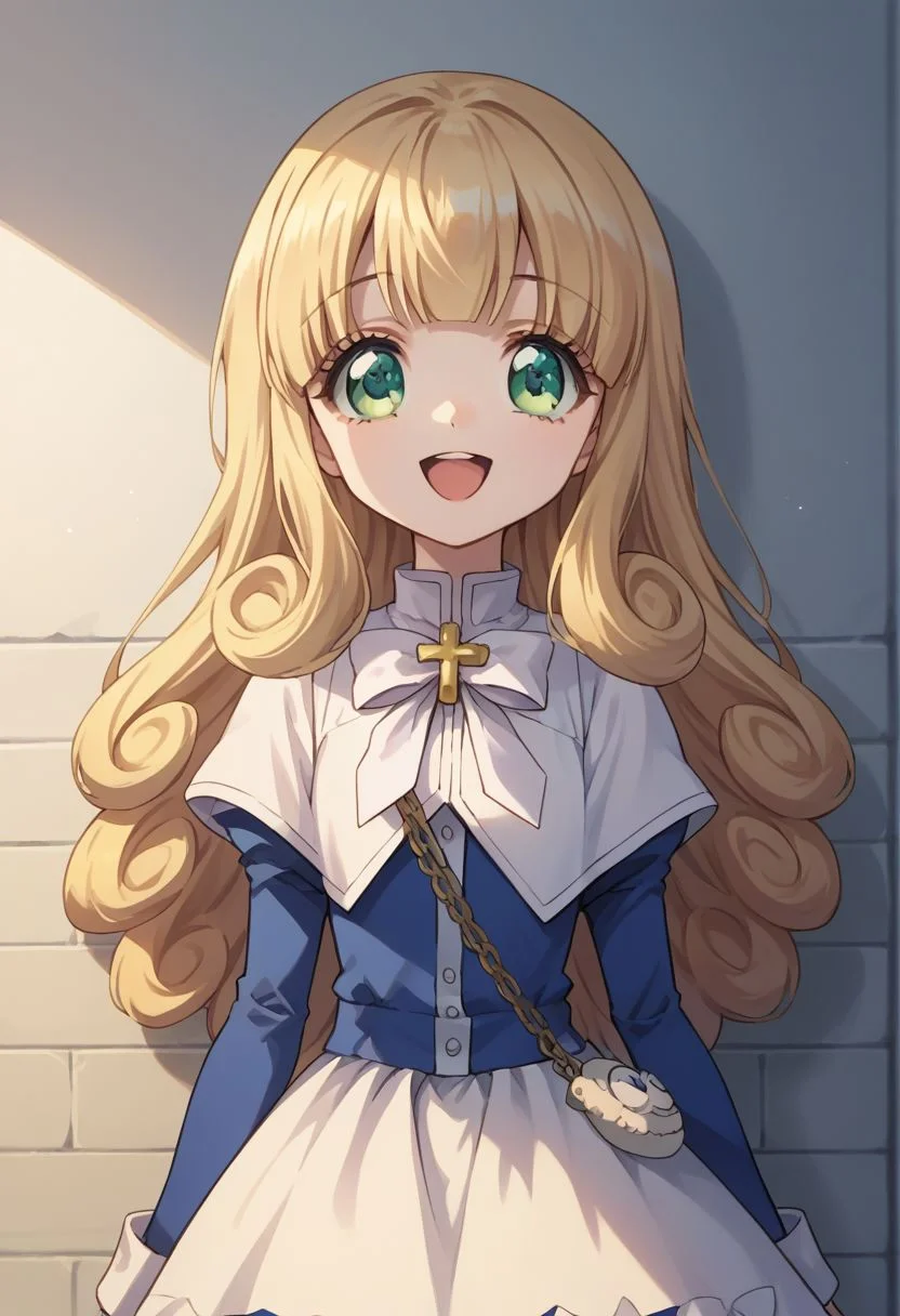 score_9, score_8_up, score_7_up, source_anime, highly detailed, 1girl, solo, cute,
poporon, 1girl, blonde hair, solo, boots, long hair, dress, smile, upper body, body, open mouth, blue dress, long sleeves, green eyes, cr