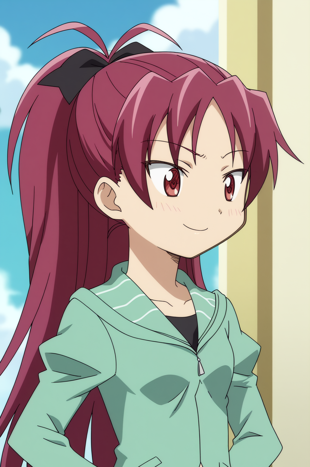 rating_safe,  anime screencap, consistent background,   Kyouko Sakura, light smile, upper body  <lora:Madoka-Kyouko_Sakura-PDXL:0.8>,