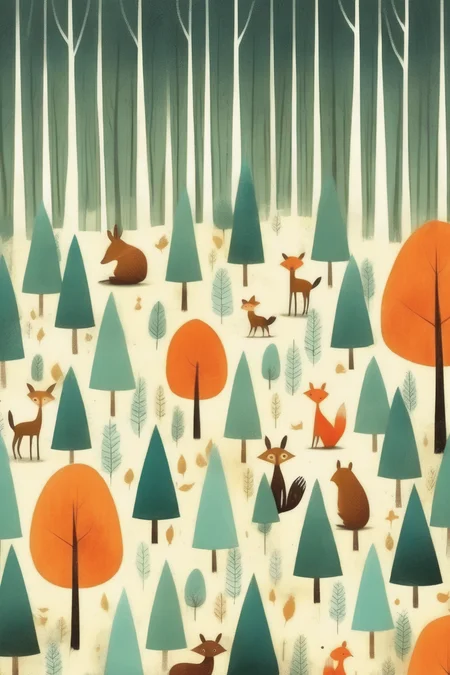 <lora:Tracie Grimwood Style:1>Tracie Grimwood Style - minimalist forest background. children book illustration