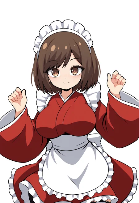 score_9, score_8_up, score_7_up, source_anime, BREAK, solo, 1girl, looking at viewer, upper body,
tildevtuber, 1girl, short hair, bangs, large breasts, dark brown hair, thighhighs, long sleeves, brown eyes, frills, japanese clothes, wide sleeves, kimono, apron, white thighhighs, maid headdress, frilled skirt, waist apron, white apron, maid apron, frilled apron, over-kneehighs, bob cut, swept bangs, wa maid, red kimono, tildewamaid, posing, face freckles, Rivergravidade style
<lora:TildeLorav2:1> <lora:Vikings_Rivergravidade_Lora:1.3>