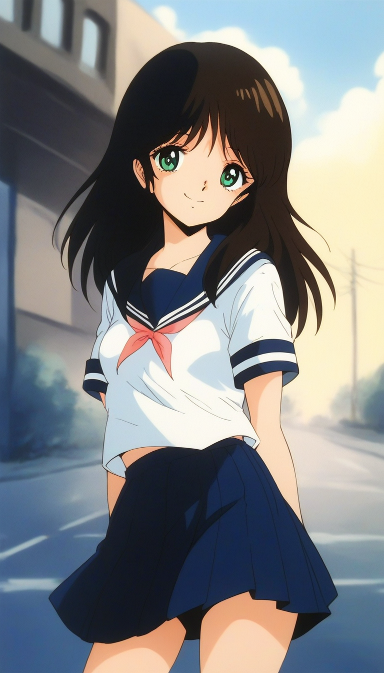 score_9, score_8_up, score_7_up, source_anime, rating_explicit, BREAK  <lora:NonomuraAmi_BeMybaby_Ver2.0_XL:1> NonomuraAmi, long hair, black hair, brown hair, small breasts, green eyes, bangs,
school uniform, skirt, sailor collar,  
outdoor, sky,
smile,
looking at viewer, 
cowboyShot,