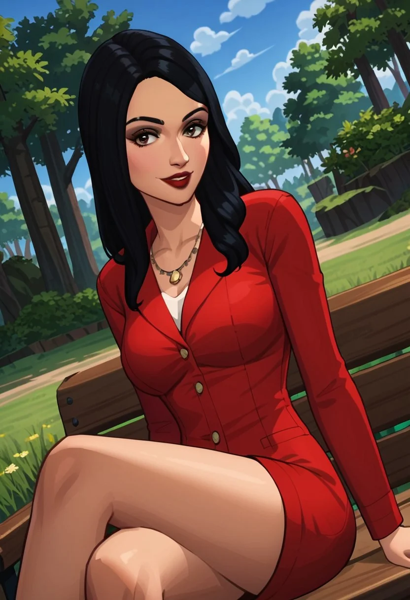 score_9, score_8_up, score_7_up, source_anime, anime_screencap, anime_coloring
Sims4BellaGoth, 1girl, black hair, long hair, brown eyes, makeup, lipstick, red lips,
Forest, daytime, sky, clouds
Rating_safe
smug, sitting, crossed legs, outdoors, 1girl, bench, trees, sky, clouds, sun, looking at viewer, day, forest, cowboy shot, upper body focus, (Dutch angle:1.4)