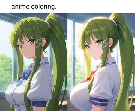 masterpiece, best quality, amazing quality, 1girl, solo, (portrait:1.2), anime coloring, eikoww, green eyes, green hair, long hair, very long hair, ponytail, sidelocks, hair ornament, large breasts, school uniform, white school shirt, looking at viewer, smile, indoors, day, skindentation, detailed clothing folds, depth of field, sharp, high contrast, dynamic light <lora:Teruya_Eiko_Ichiban_Ushiro_no_Daimaou_ill:0.9>