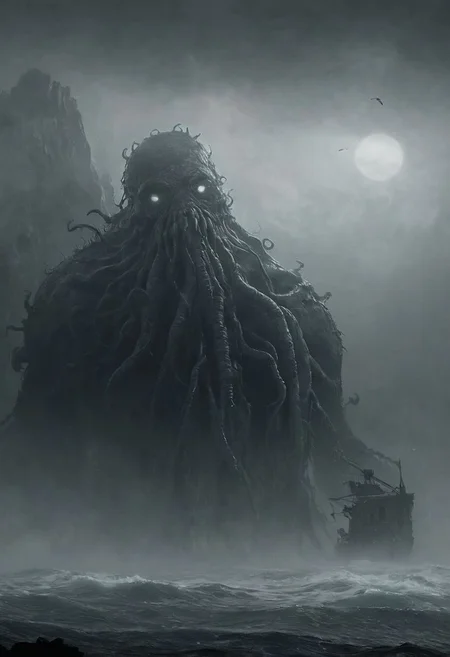 score_9, score_8_up, score_7_up, BREAK
grimdark setting, ocean, cliffside, monstrous lovecraftian horror in the water, rising from the fog, realistic, best quality, horror, ral-chrosc-bw, Style-Volumetric, CS-RBW, VtmArt