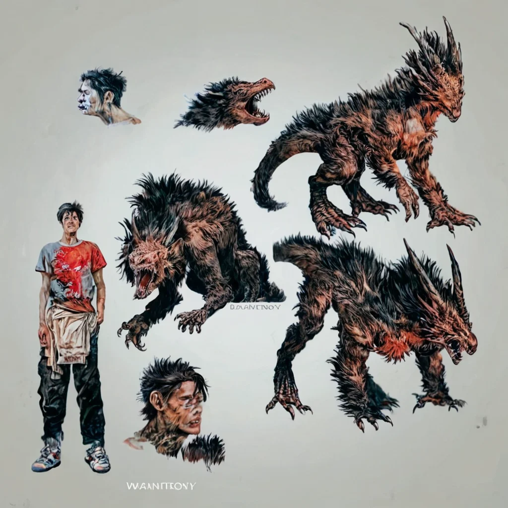 Realistic, score_9, score_8_up, score_7_up, darwintheory, man evolving, 5 stage evolution, on a flat white background, a dragon turning into a man , darwintheory, in the style of anime <lora:evolutionPonyXL:1> , darwintheory, animal evolving, anime style