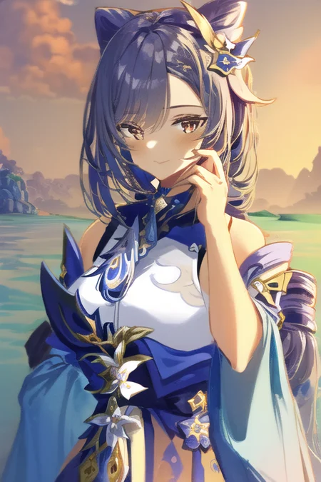 <lora:Style SilenceGirl V2:0.8>
upper body digital painting, masterpiece, best quality, 1girl, solo, orange kimono, stunningly attractive, looking at viewer, (smug:0.9), friendly, playful, (cute:1.2)
<lora:Character Keqing Genshin 10:1> keqing \(genshin impact\),
<lora:Style NewGenshinLandscapes2 e6:1> Liyue, detailed backdrop