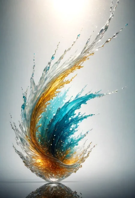 An abstract shape, amazingly fluid, made of glass, detailed, 3d fractals, light particles, water drops, shimmering light, surreal, ink, smooth, shimmering, glow, cinematice contrast, Glow,
16k