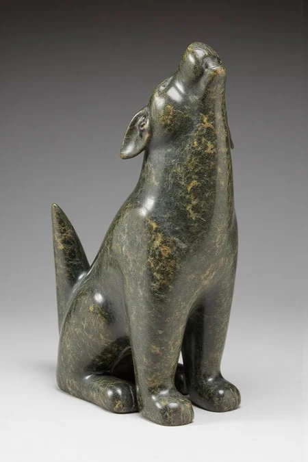 sculpture of a dog howling <lora:inuit_cap_d6a3e12:1.0><lora:821724834254959528:0>