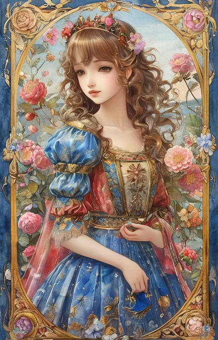 masterpiece,best quality,<lora:tbh294-sdxl:0.9>,illustration,style of Illuminated manuscript portrait of idolmaster cinderella girls,