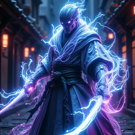 mystic neonwhite  energy swirls around and intertwines with a glowing white swirling venomized miasma which is flowing into the [(venomized)|tactical] cyberpunk (white) mad-cyberspace  glitched neonpunk glowing  ninja bushido samurai general  ; <lora:swirlingInkSmokeFlux:.25>, the swirling (white energy strengthens the warrior )and also allows the the white symbiote to take control of its host; dynamic action pose.(bright neon white  glows contrast the dark cyberspace backgrounds) and (pitch-black garments); holographic iridescent crystal energy weapons; glowing white neon cyberspace aesthetic with  white glows; dark backgrounds offset by colorful iridescent holographic neon light glitch art,high contrast,,<lora:cyberFlux:.41>detailed concept art,uhd,8k,bold lines,ultra sharp  <lora:fantasyFlux:0.51> hkmagic