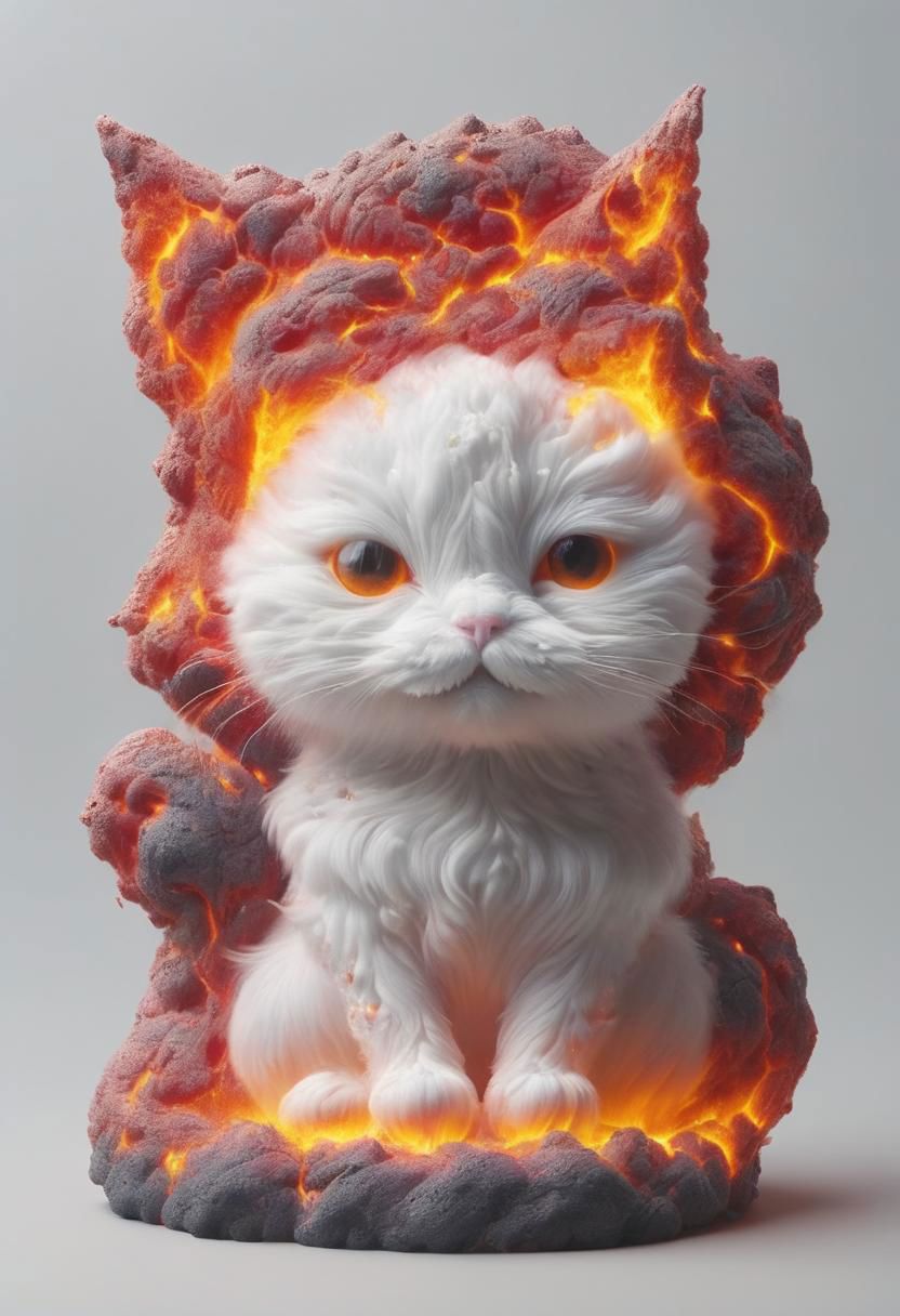 Head of White Cat made of cloud and lava, ral-lava