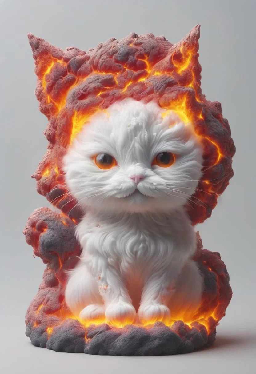 Head of White Cat made of cloud and lava, ral-lava
