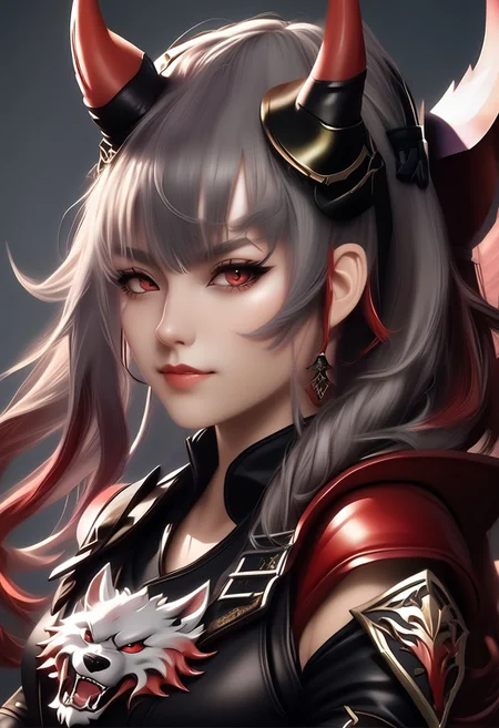 A horned female teen rogue wearing ((leather armor)), black suit, oni girl with wolf-ears, dangerous Kemonomimi waif, brunette assassin, tiefling thief, black hair, three small horns, [onii (Shuna, Hakurou) horns], tri-horns on forhead (masterpiece:1.5), (best quality), (disharmonic + ugly + unaesthetic:1.5)