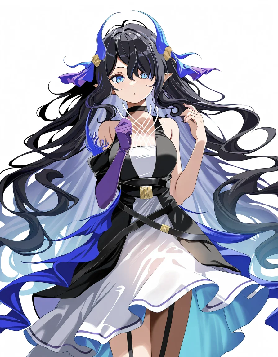 1girl,solo,looking at viewer,simple background,white background,cowboy shot,highmore,single glove,purple gloves,<lora:highmore-000010:1>,, masterpiece, best quality, very aesthetic, absurdres,newest, incredibly absurdres,, (tsukishiro saika:0.8)