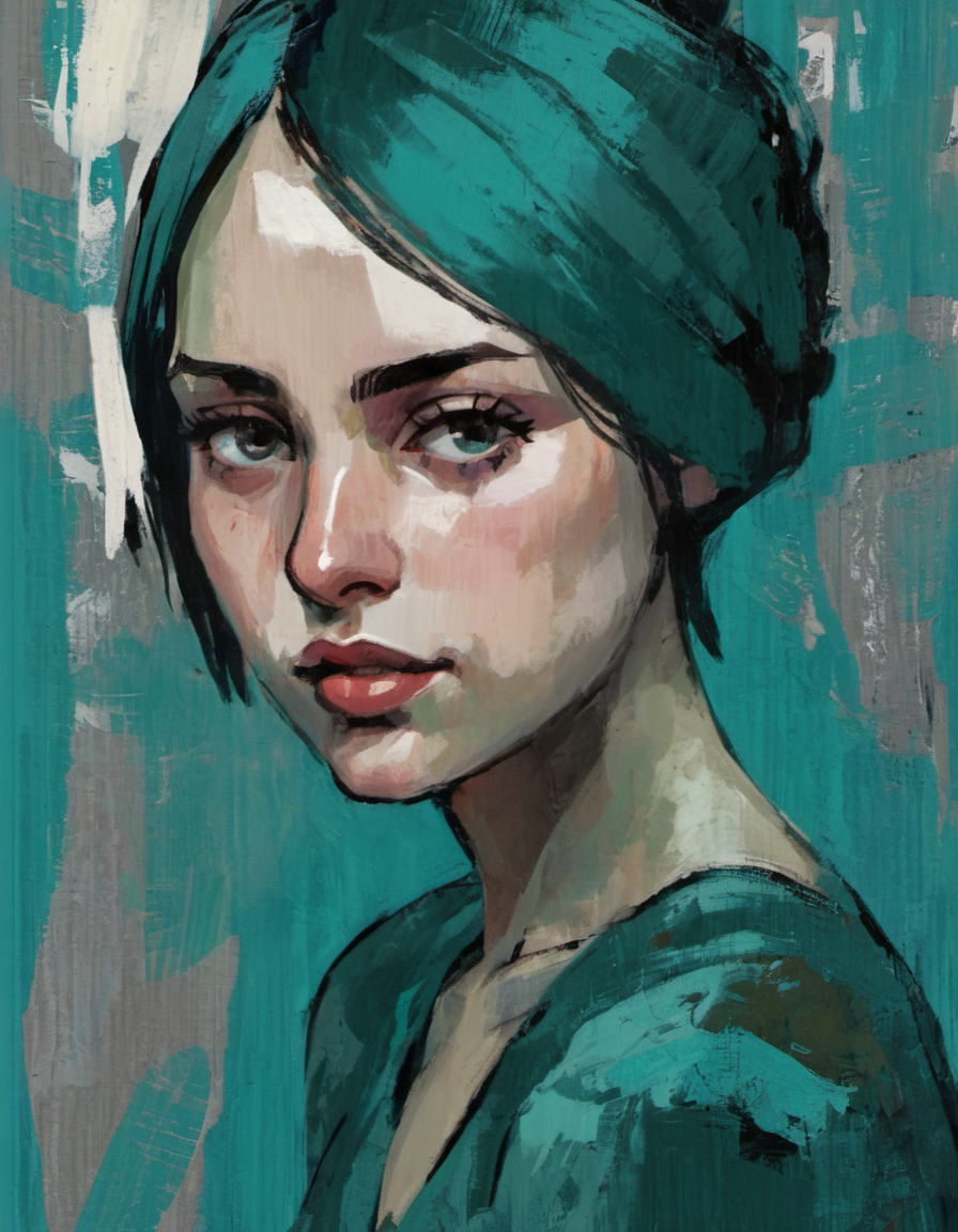 teal camouflage, pixie dream girl, portrait, feminine, abstract painting <lora:DiscoDeliriumXL-v1.2:1>