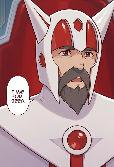 1boy, solo,
heika, facial hair, beard, horned helmet, black eyes, mustache, throne,  upper body,  open mouth,
("time for bed":1.2),speech bubble, talking, 
masterpiece,best quality,amazing quality,very aesthetic,absurdres,newest,
<lora:StS-Illustrious-Detail-Slider-v1.0:1.5>,<lora:reduce_wrinkles_illstriouosv0.1_ADDifT_2_in_1_v1.2:0.8>, <lora:99coins_heika_IL_05:1>