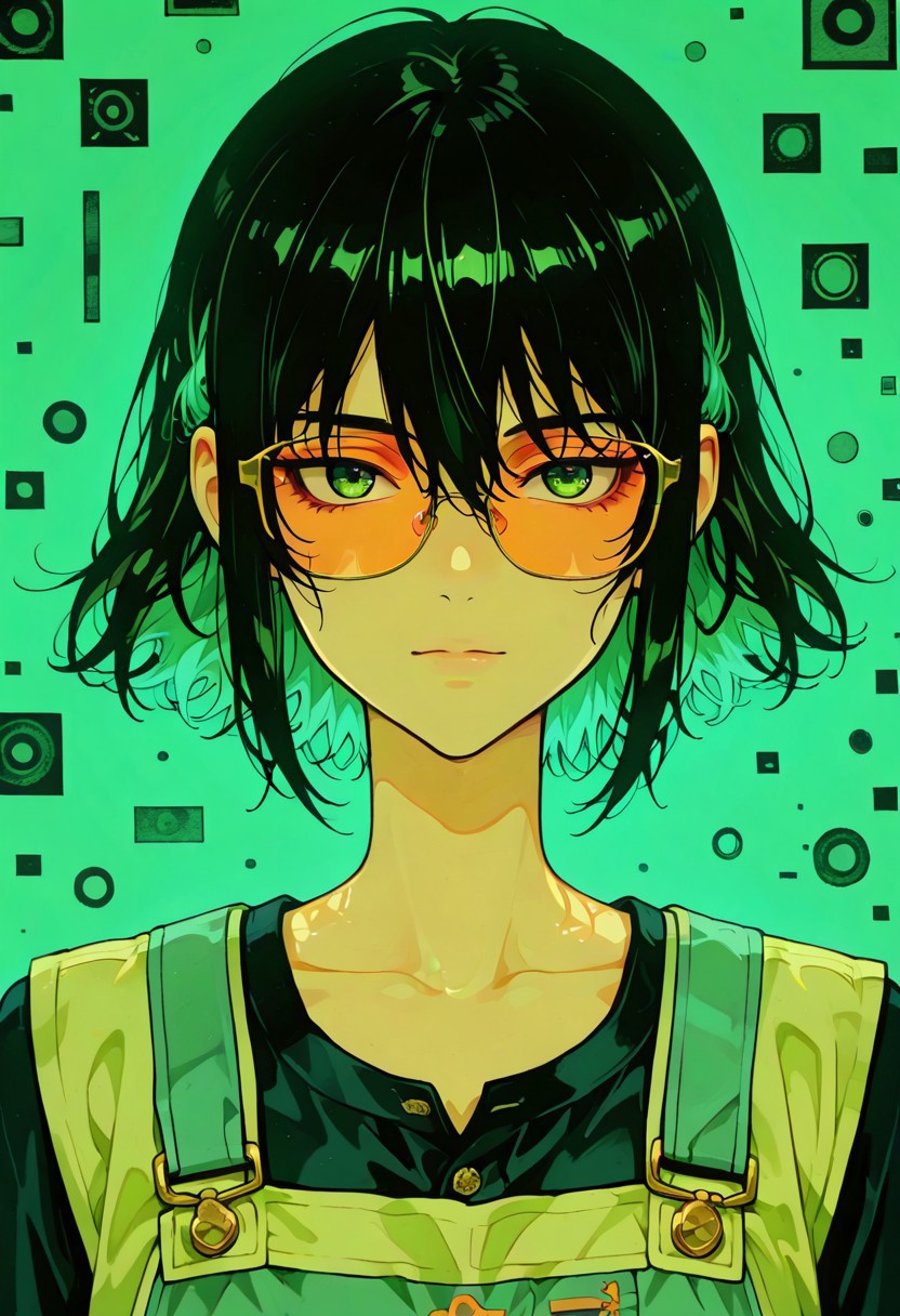 an anime-style illustration of a woman with striking green eyes and long dark hair her expression is serene and slightly melancholic with her mouth slightly open as if she is about to speak or sing there are small blue droplets on her face adding to the dreamy quality of the image the background features abstract shapes and colors including shades of green and blue which complement the overall color palette of the illustration the lighting highlights the contours of her face and hair creating a soft and ethereal atmosphere
j_art, anime, anime art, <lora:FLUX\jul\J_Anime:1.0>, <lora:FLUX\Anime Art V3:0.1>, <lora:FLUX\RM_Artistify_v1.0M:0.1>, <lora:FLUX\RetroAnimeS1.1:0.1>