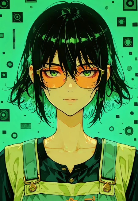 an anime-style illustration of a woman with striking green eyes and long dark hair her expression is serene and slightly melancholic with her mouth slightly open as if she is about to speak or sing there are small blue droplets on her face adding to the dreamy quality of the image the background features abstract shapes and colors including shades of green and blue which complement the overall color palette of the illustration the lighting highlights the contours of her face and hair creating a soft and ethereal atmosphere
j_art, anime, anime art, <lora:FLUX\jul\J_Anime:1.0>, <lora:FLUX\Anime Art V3:0.1>, <lora:FLUX\RM_Artistify_v1.0M:0.1>, <lora:FLUX\RetroAnimeS1.1:0.1>