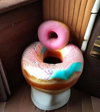 d0nu71f13d, a photorealistic image of a cat made of doughnuts sitting on a toilet made of doughnuts, cinematic lighting, absurdres, donuts, vibrant colours,