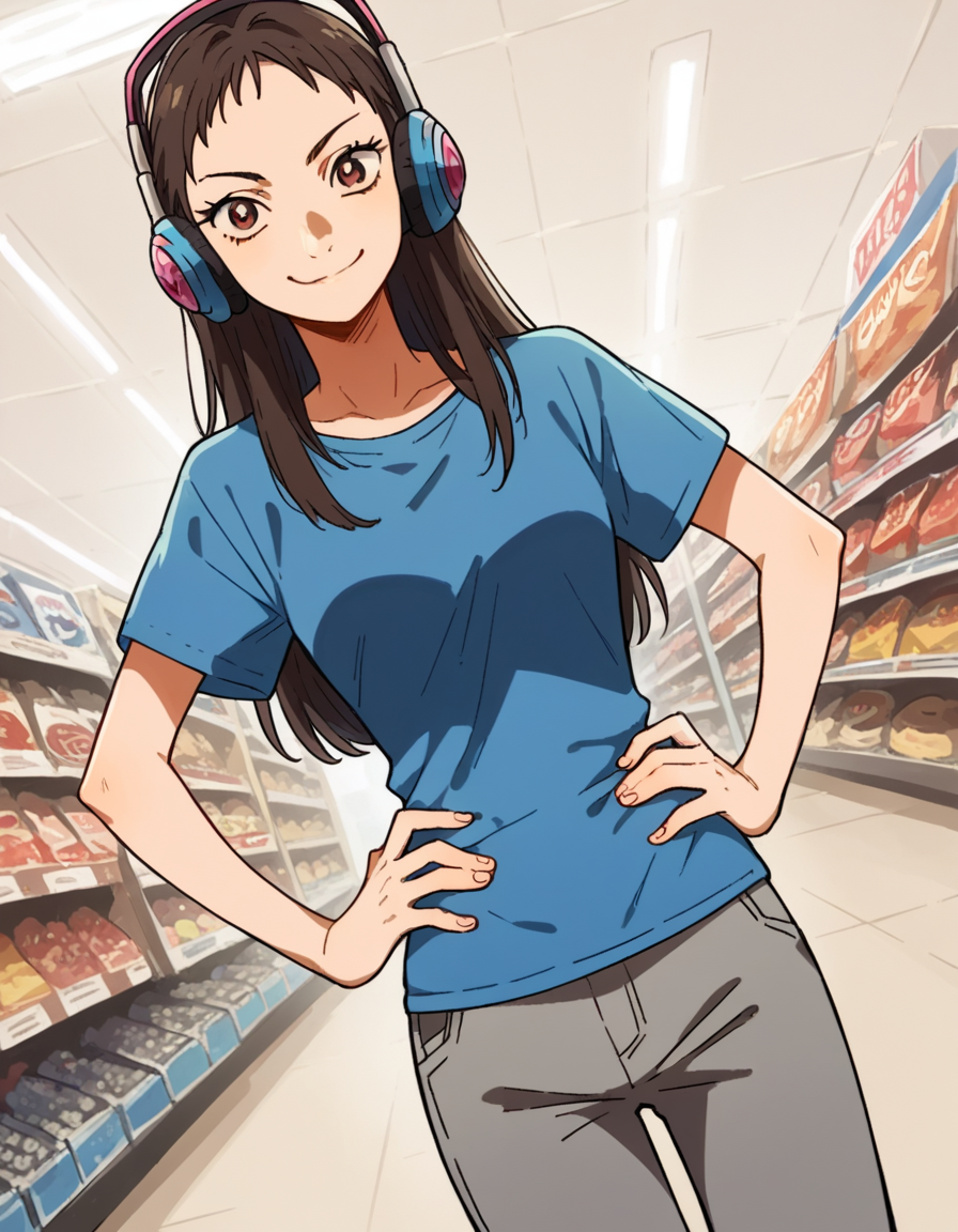 score_9, score_8_up, score_7_up, source_anime, <lora:emi-igawa-s1-ponyxl-lora-nochekaiser:1>,, emi igawa, long hair, brown eyes,, shirt, pants, blue shirt, grey pants, capri pants,, music store, browsing records, headphones, vinyl collection, nostalgic, smile, , smug, hands on hips,, solo,, cowboy shot, dutch angle