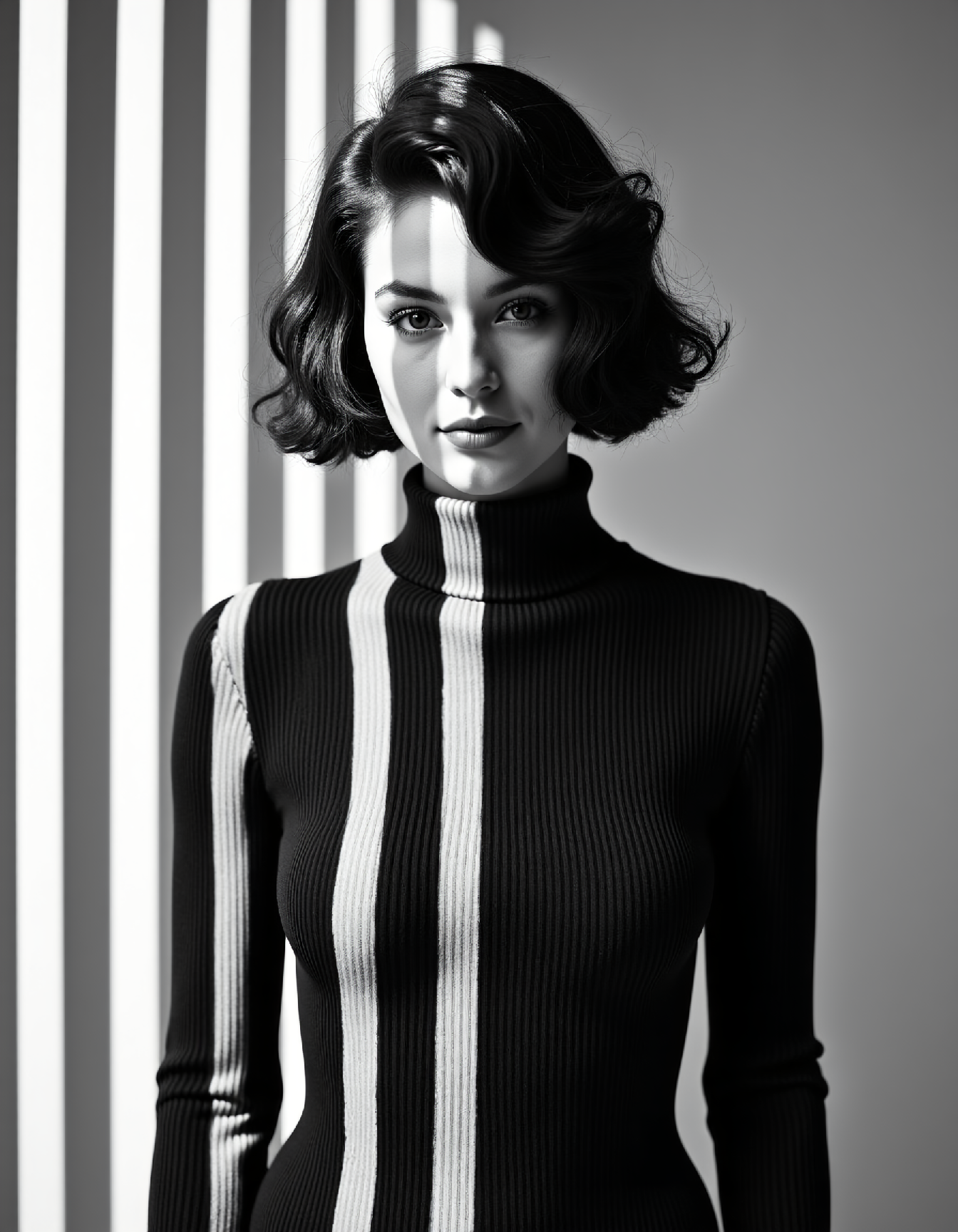 A black and white woman with vertical stripes in a modern style
