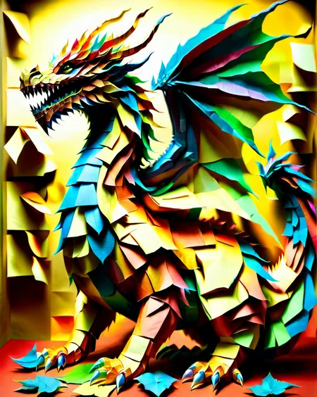 a massive colorful dragon made out of Jed-StickyN, fantasy, epic, BREAK, AND, set against a gold leaf background, ultra wide shot, front view,
<lora:StickyNotesStyle:1>, <lora:ral-toiletpaper:0.7>, <lora:add-detail-xl:0.7>, <lora:sd_xl_dpo_lora_v1:1>, <lora:xl_more_art-full_v1:0.3>