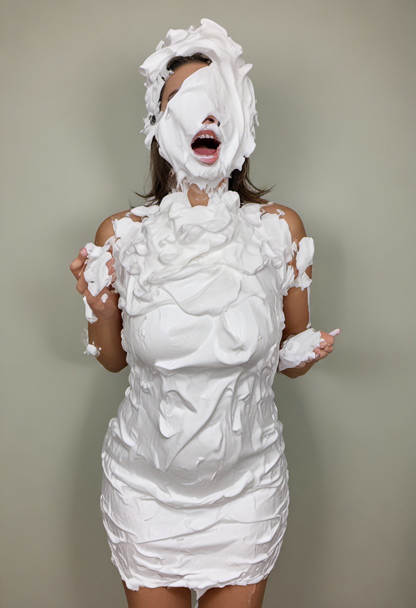 Beautiful Woman Coveredinpie shaving cream pied, dress