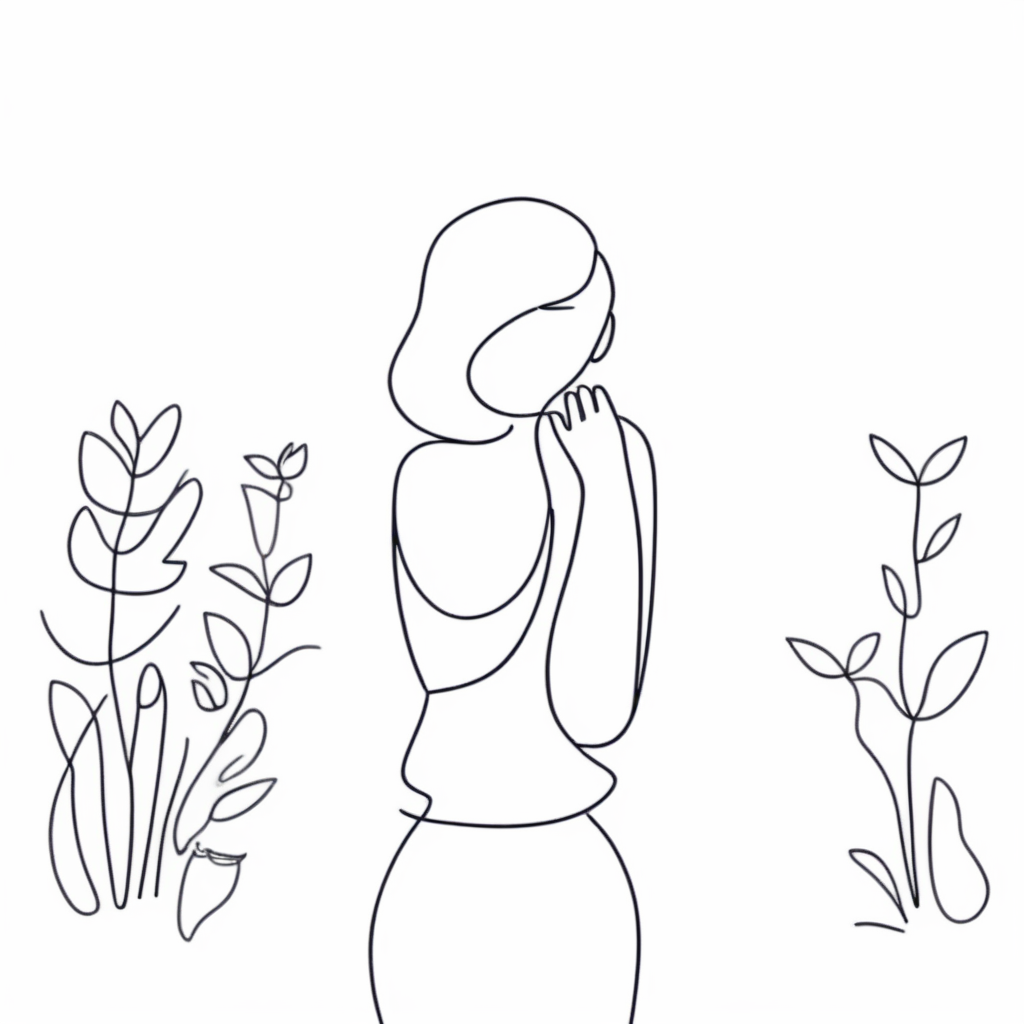 simple line girl in garden<lora:simplex:1>