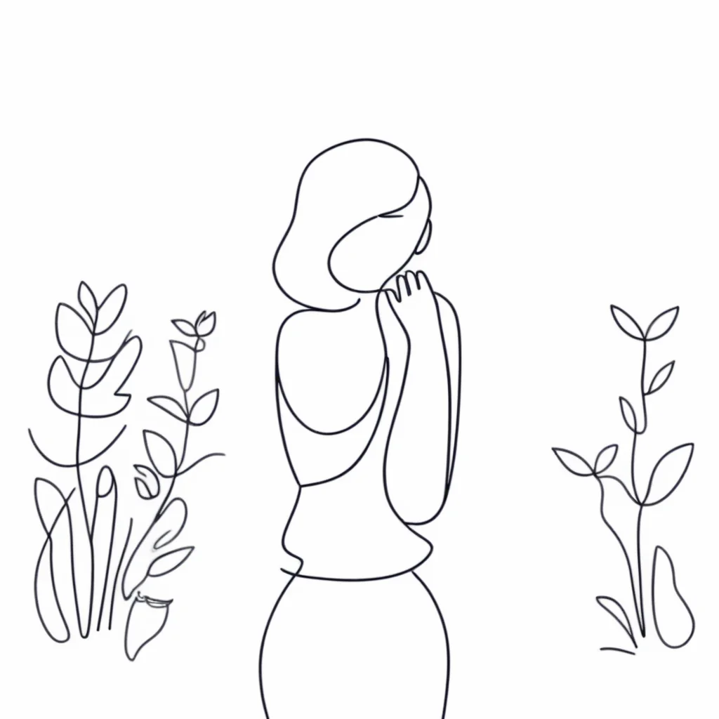 simple line girl in garden<lora:simplex:1>