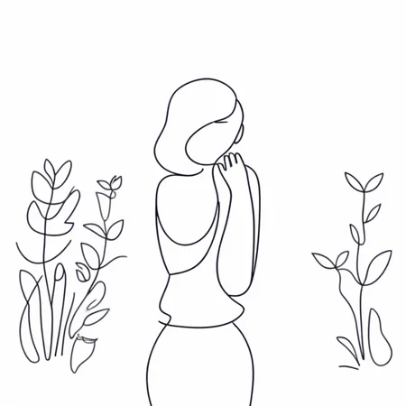 simple line girl in garden<lora:simplex:1>