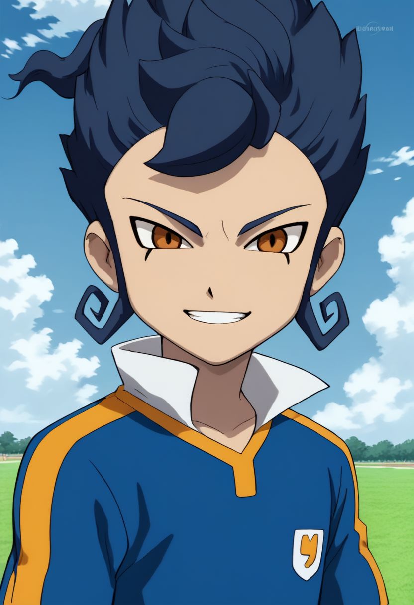 score_9, score_8_up, score_7_up, source_anime, highly detailed, 1boy, solo, male_focus, 
raimon, male focus, 1boy, raimon soccer uniform, solo, smile, grin, sportswear,
soccer uniform, blue hair, upper body,
outdoor, grass, sky, clouds,