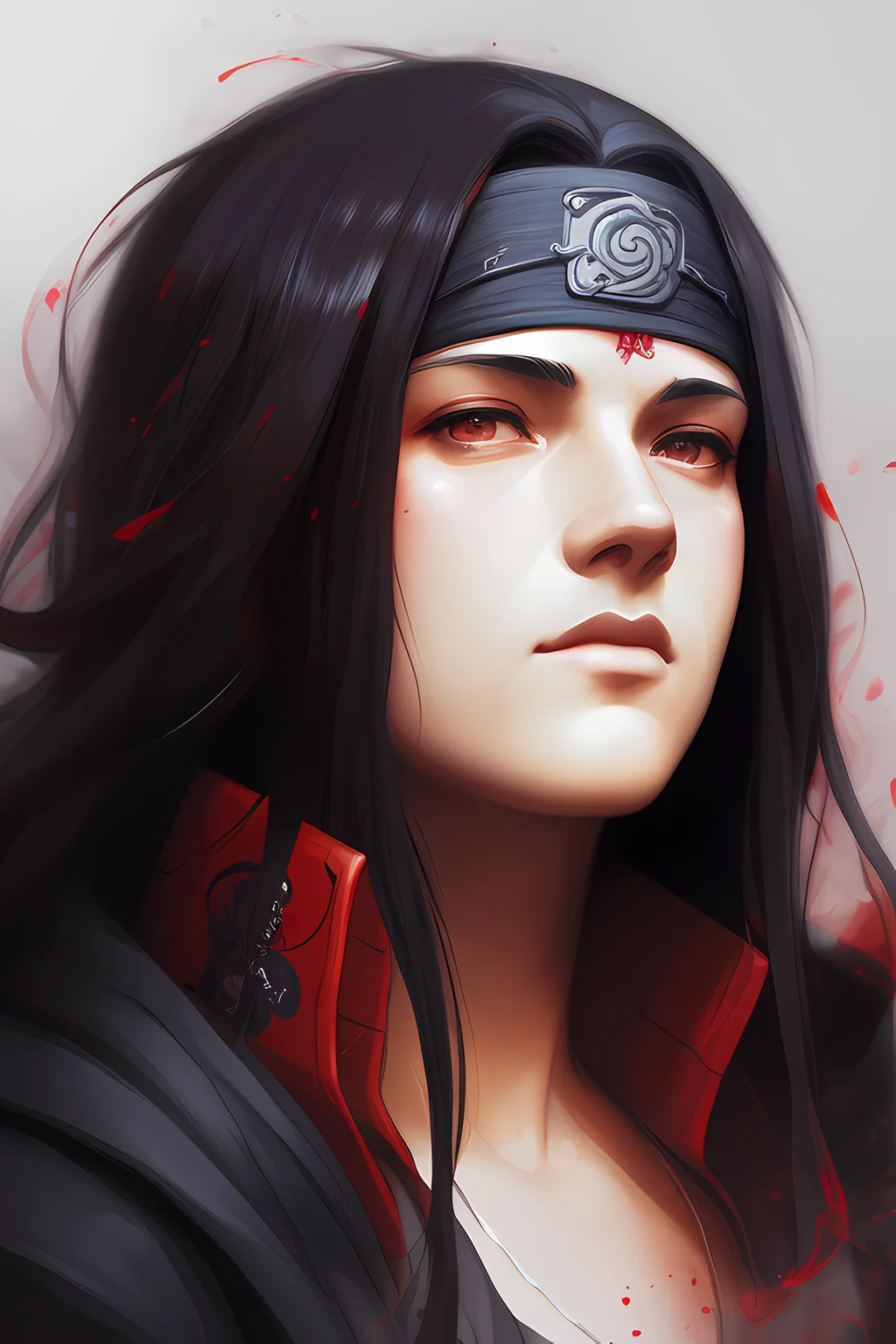 close portrait,  ItachiUchiha, art by Bastien Lecouffe-Deharme