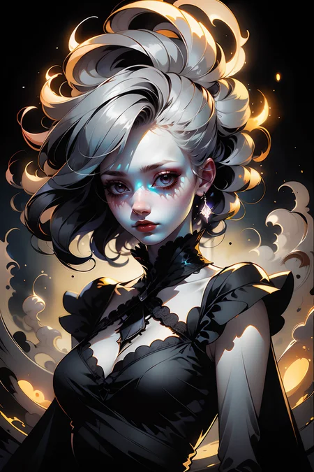 1woman, (straight hair:1.3), ((Gloomcore)), dark magical atmosphere, glowing, <lora:GoodHands-vanilla:1>, <lora:AnzhcDreamwave v3_1 watermark fix:0.8>