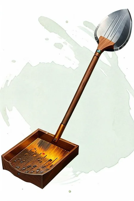 metal shovel, dark wood handle, 1 shovel,