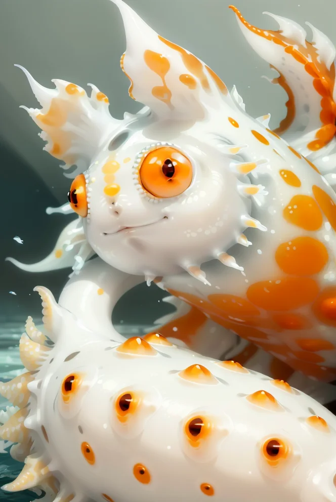 best quality, masterpiece, a portrait of a creaturer <lora:25_preal_1v5_768_0001BD5e_NR128NA128off:0.6> mix_\(sea slug\), white, orange spots, sea slug,