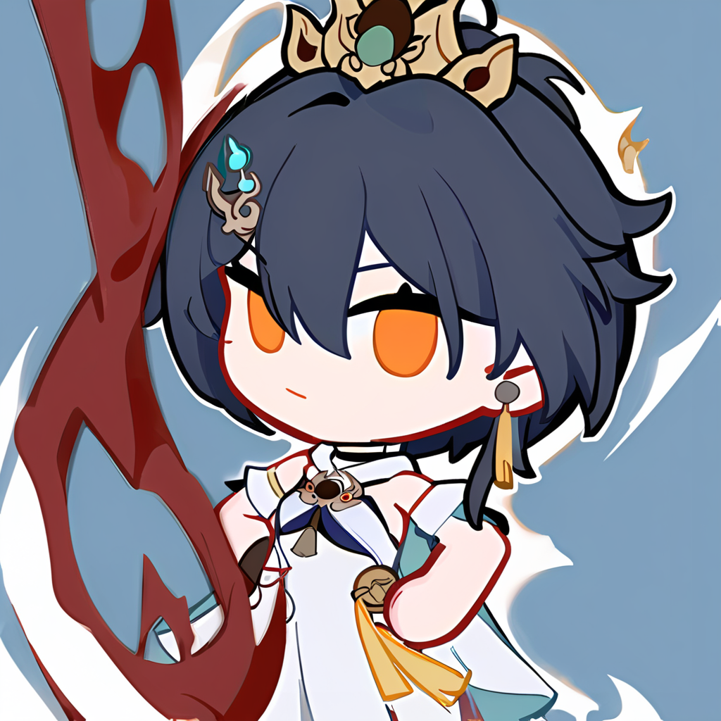masterpiece, best quality,<lora:unnri-xl:0.7>, chibi,
yunli (honkai: star rail), 1girl, solo, blue background, looking at viewer, bangs, closed mouth, simple background, earrings, jewelry, short hair, hair ornament, hair between eyes, dress, yellow eyes, black hair, short sleeves, bare shoulders, sleeveless, white dress, hand on hip, chinese clothes, sleeveless dress, breasts, orange eyes, choker, small breasts, upper body, detached sleeves, blue hair, brown eyes  <lora:4chibi-xl-a31:1>