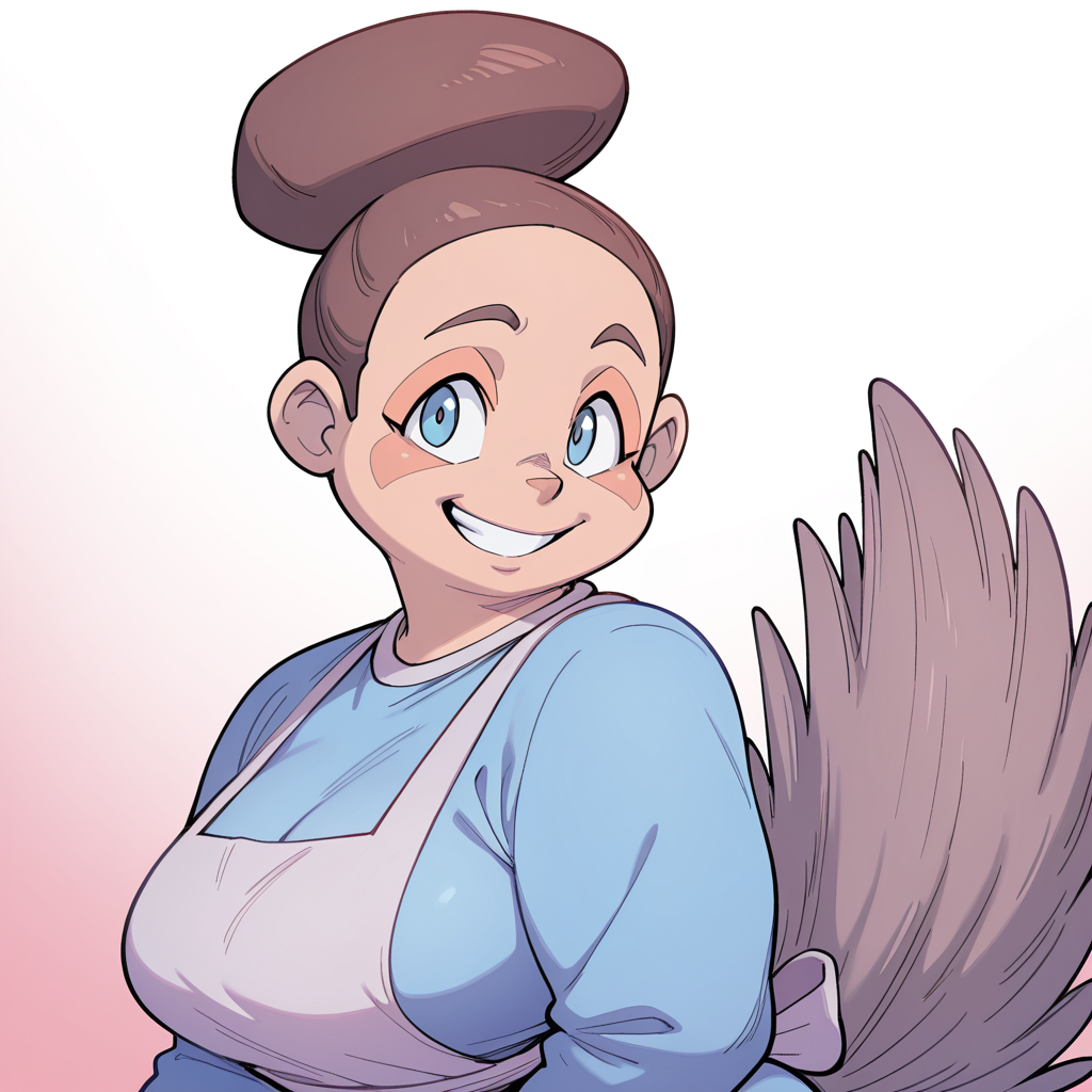 Muliebral, solo,looking at viewer,furry,smile,tail,brown hair,1girl,hat,upper body,female focus,grin,apron
,<lora:Dreamkeepers_Bill_Woods_Tinsel_Ms.Muliebral_characters_Illustrious:0.8>,