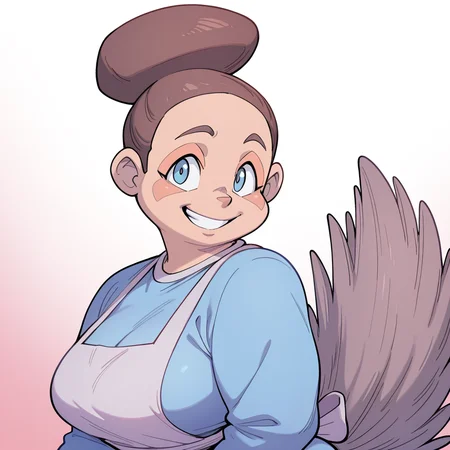 Muliebral, solo,looking at viewer,furry,smile,tail,brown hair,1girl,hat,upper body,female focus,grin,apron
,<lora:Dreamkeepers_Bill_Woods_Tinsel_Ms.Muliebral_characters_Illustrious:0.8>,