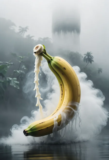 a banana coming out of the mist
<lora:dvr-smk-sdxl:1>