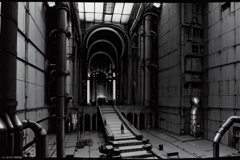 highly insanely detailed, masterpiece, top quality, best quality, highres, 4k, 8k, RAW photo, (very aesthetic, beautiful and aesthetic),  
tsutomu nihei,nihei_tsutomu,blame!,blame gakuen!,abara,TNstyle,sidonia_no_kishi,(city ruins,tower,tunnel,sidonia \(ship\),megastructure in background,giant room,stairs,mausoleum,space,spacecraft,lab,deep horizon),wire,lantern,tentacles,cables,tubes,industrial pipes,light particles,dark sky,black sky,gauna,gauna mech,drainpipe,machinery,walkway,ventilation fan,ventilation shaft,star \(sky\),starry sky,dome,toha heavy industries,clouds,foggy,steam,smoke,fence,concrete walls,metal walls,open space,vast scenery,perspective,dystopia,destroyed,cyberpunk,flock,dark background,blm,biomachine,bioluminescence, 
<lora:blamev2:0.7>, 
(1girl:1.3), 
solo focus, 
in the evening,âââ