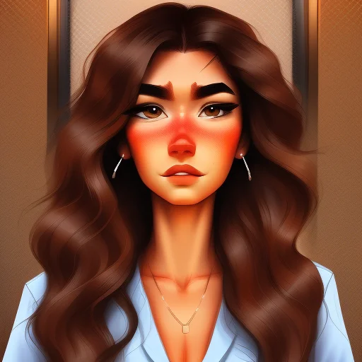 cottagecore of a nimble, wiry, Anxious Retail Clerk woman, Extensive, v-shaped eyebrows, with long wavy brown hair wearing romper , digital art, highly detailed, fine detail, intricate, outrun, vaporware