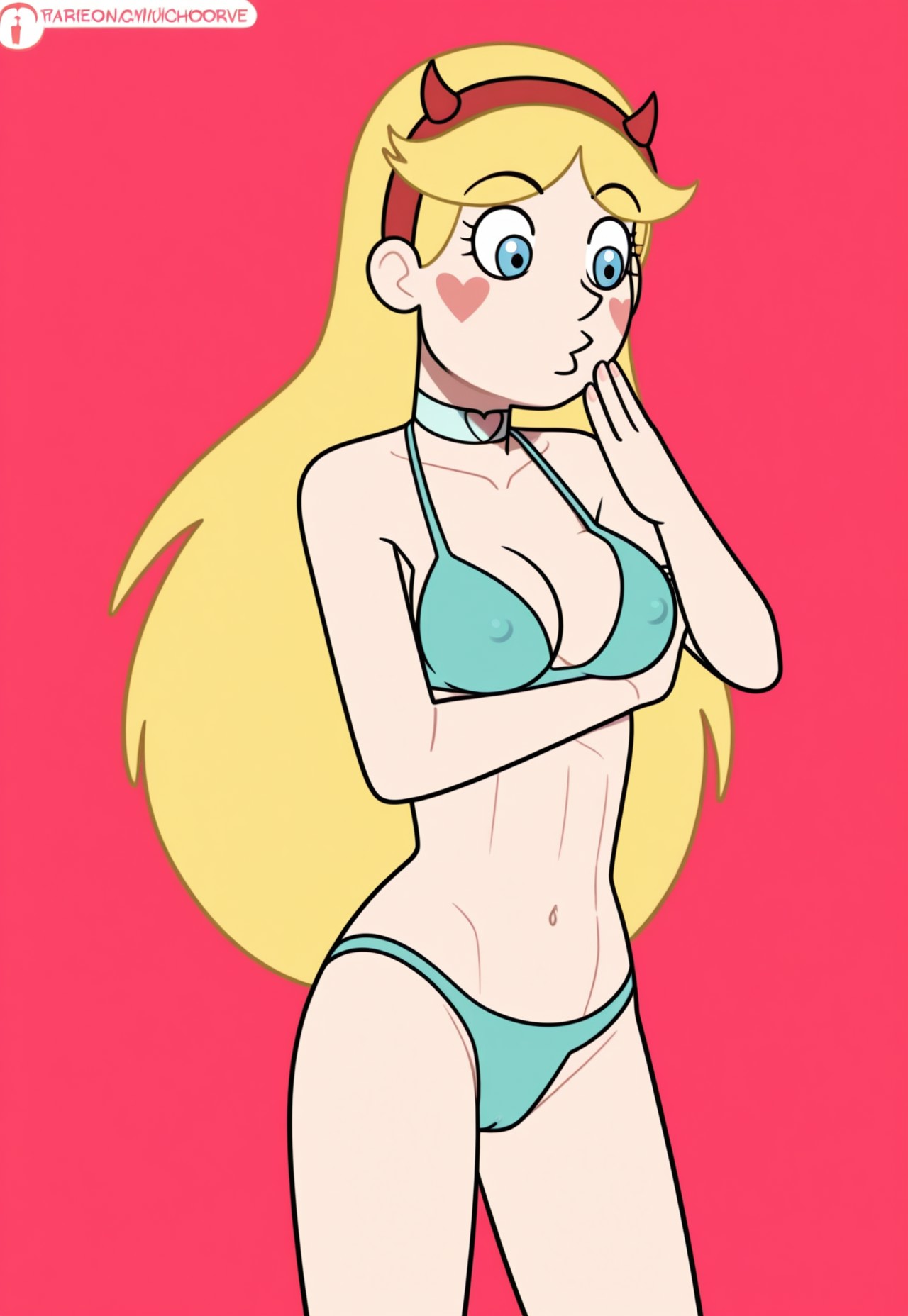 Inc Style, perfect anatomy, 1girl, solo, Star Inc Butterfly, Devil Horn Headband, Chocker Inc Butt, bikini 